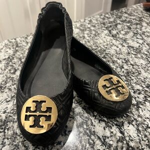 Tori Burch Quilted Ballet Flats- size 10.5 - black with gold